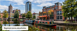 Concept regional scene illustrating the West Midlands in the introduction section, with baked placeholder label text.