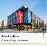 Discovery card showing an arts and culture venue, with baked card title and placeholder sublabel.